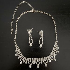 Woman Prom / Wedding / Bridal Faux Crystal Rhinestone Necklace and Earring Set